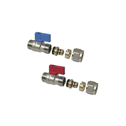 Mini vanne d’arrêt avec raccord 1/2 MF bleu
